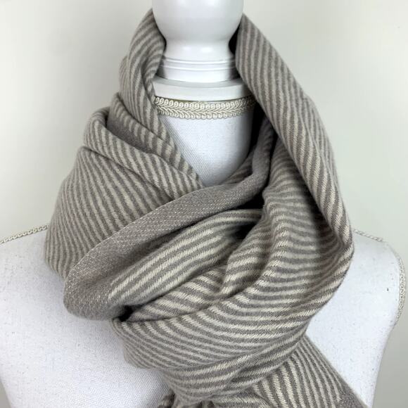 100% Cashmere Pashmina scarf *New* tan cream taupe pinstripe, beautiful soft - Picture 3 of 12